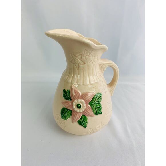 Vintage Made in USA Pottery Creamer Pitcher Pink with pink starflowers 6.5"h - Picture 3 of 9